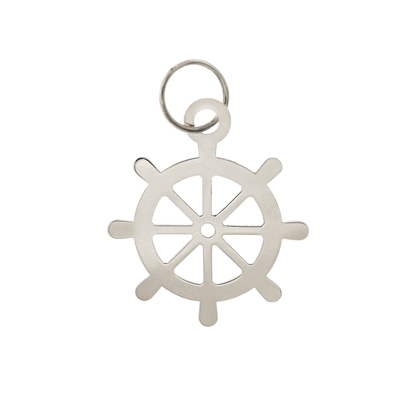 Ciondolo Timone in oro giallo, bianco o argento 925°, rifinito a mano. Altezza 15 mm. Simbolo di guida, forza e libertà, ideale per chi ama il mare o come regalo di buon auspicio per nuove avventure.