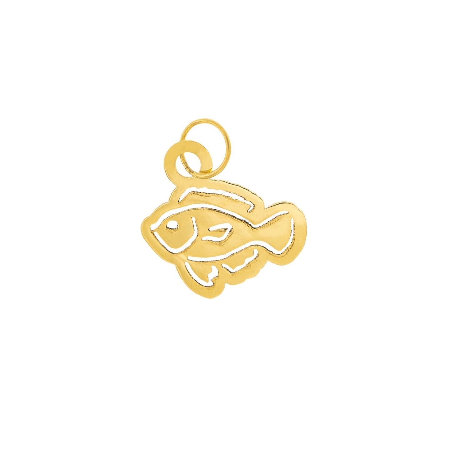 Medaglia in oro giallo, bianco o argento 925. Raffigura un pesce inciso a laser, simbolo di libertà e rinascita. Disponibile in due modelli: una versione scavata, dal design più grande e arioso, con altezza 13 mm, e una versione incisa, piccola e discreta, con altezza 6 mm. Realizzata interamente a mano, è leggera e facile da indossare. Gioiello dal significato simbolico, perfetto come regalo o come portafortuna personale.