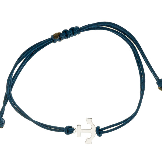 Bracciale con ancora in argento 925 da 12 mm e cordino blu regolabile
