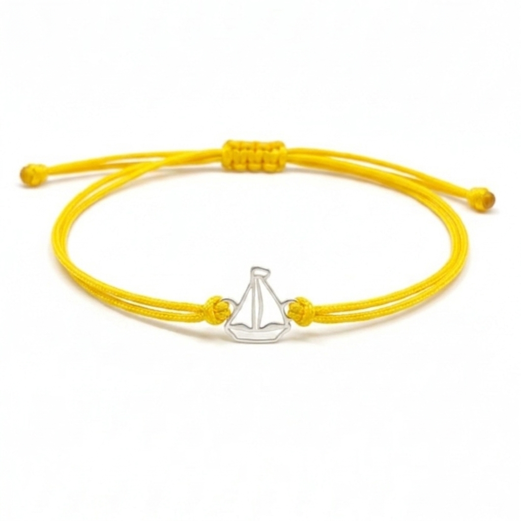 Bracciale barca a vela in argento 925 con cordino nautico giallo