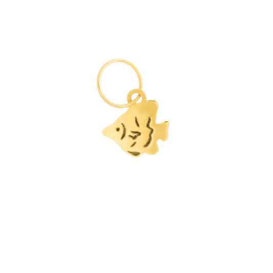 Medaglietta Pesciolino in oro giallo o bianco , realizzata a mano con incisione laser. Altezza 6 mm. Un piccolo simbolo di fortuna e leggerezza, perfetto come portafortuna o da indossare tutti i giorni.
