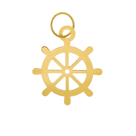 Ciondolo Timone in oro giallo, bianco o argento 925°, rifinito a mano. Altezza 15 mm. Simbolo di guida, forza e libertà, ideale per chi ama il mare o come regalo di buon auspicio per nuove avventure.