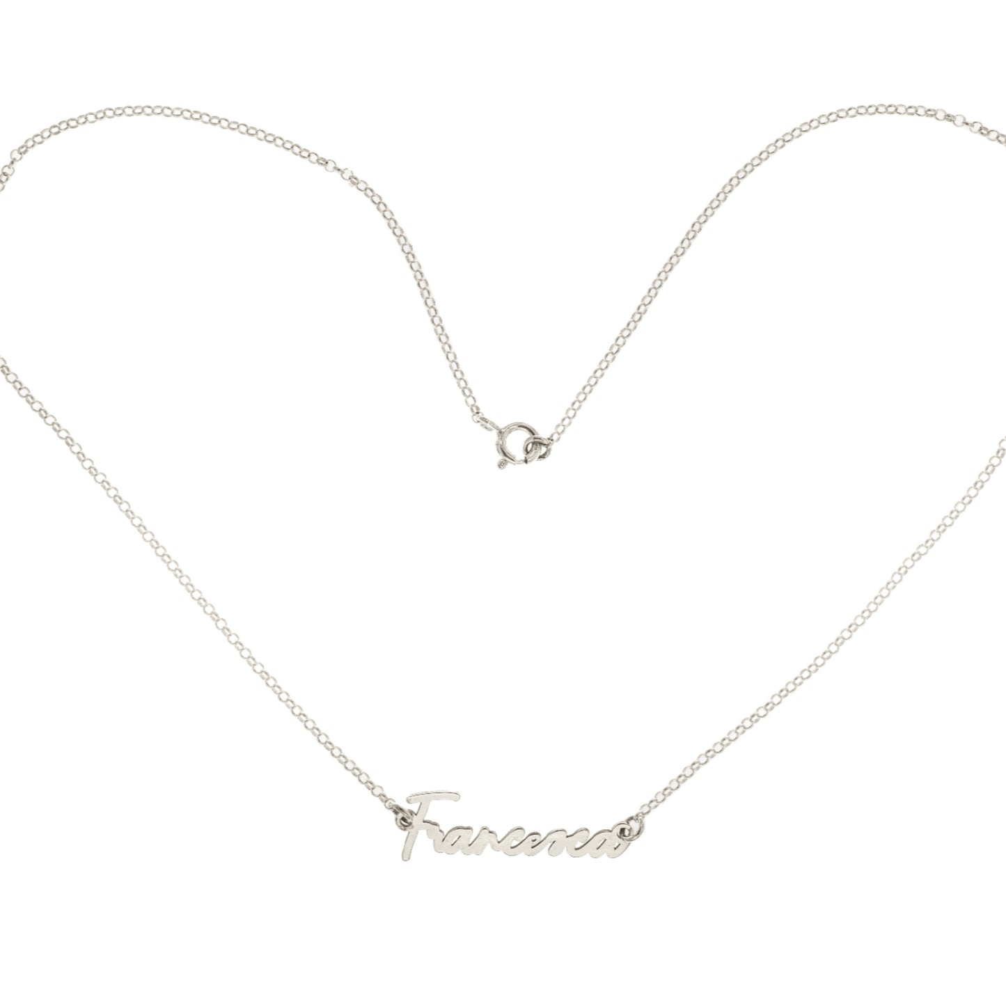 Collana artigianale in argento 925, personalizzabile con il nome che scegli. Elegante, leggera e significativa, è il regalo ideale a 50 €.