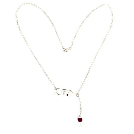 Collana I Love Wine con bottiglia e calice in argento 925