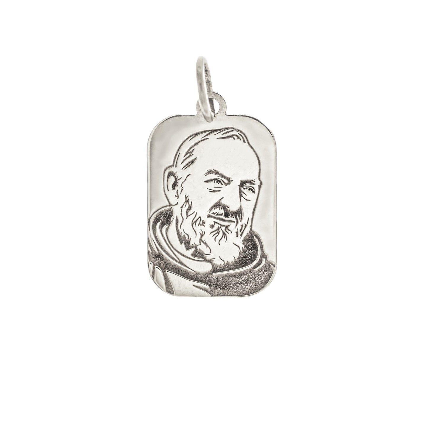 Medaglia religiosa Padre Pio in argento 925 incisa e rifinita a mano nel laboratorio Martini Gioielli