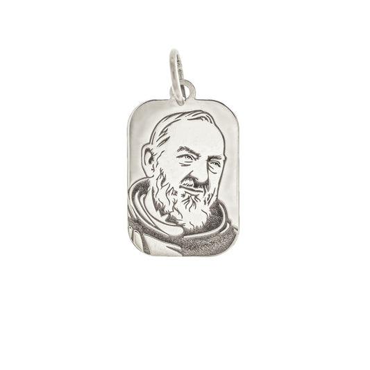 Medaglia Padre Pio in argento 925 da 15 mm con ritratto inciso