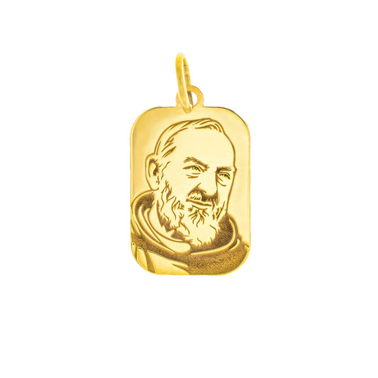 Medaglia Padre Pio in oro 18 kt con incisione dettagliata, realizzata nel nostro laboratorio orafo