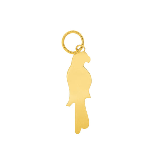 Medaglia artigianale in oro giallo, bianco o argento 925°, raffigurante il pappagallo. Altezza 18 mm. Un gioiello simbolo di libertà, creatività e gioia, perfetto da indossare o regalare.