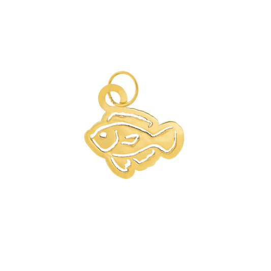 Medaglia in oro giallo, bianco o argento 925. Raffigura un pesce inciso a laser, simbolo di libertà e rinascita. Disponibile in due modelli: una versione scavata, dal design più grande e arioso, con altezza 13 mm, e una versione incisa, piccola e discreta, con altezza 6 mm. Realizzata interamente a mano, è leggera e facile da indossare. Gioiello dal significato simbolico, perfetto come regalo o come portafortuna personale.