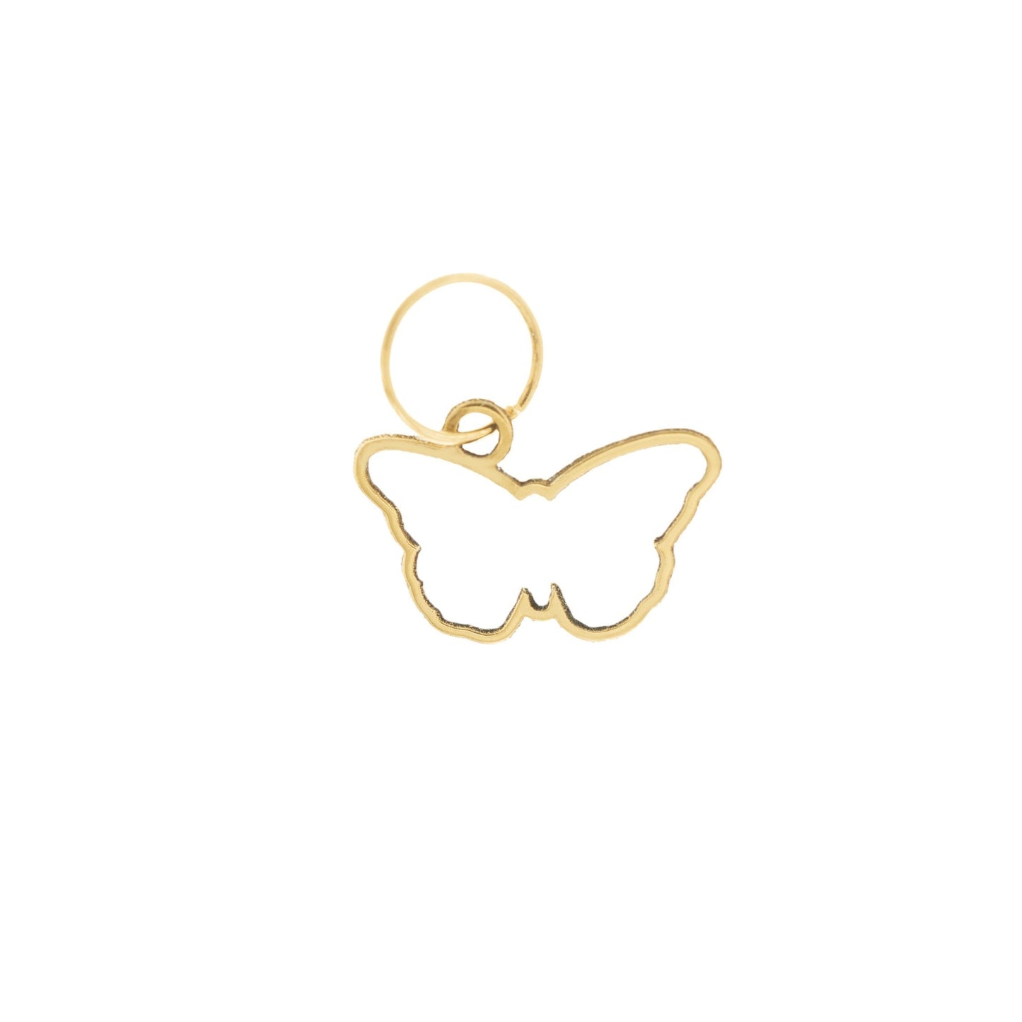 Pendente a forma di farfalla traforata, altezza 9 mm, disponibile in oro giallo, oro bianco o argento 925. Realizzato a mano, con profilo sottile e leggero, rappresenta la leggerezza e la libertà. Il design è semplice ma espressivo: la sagoma della farfalla è delicatamente ritagliata, lasciando spazio e respiro al metallo prezioso. Un gioiello da indossare ogni giorno o regalare con il cuore.