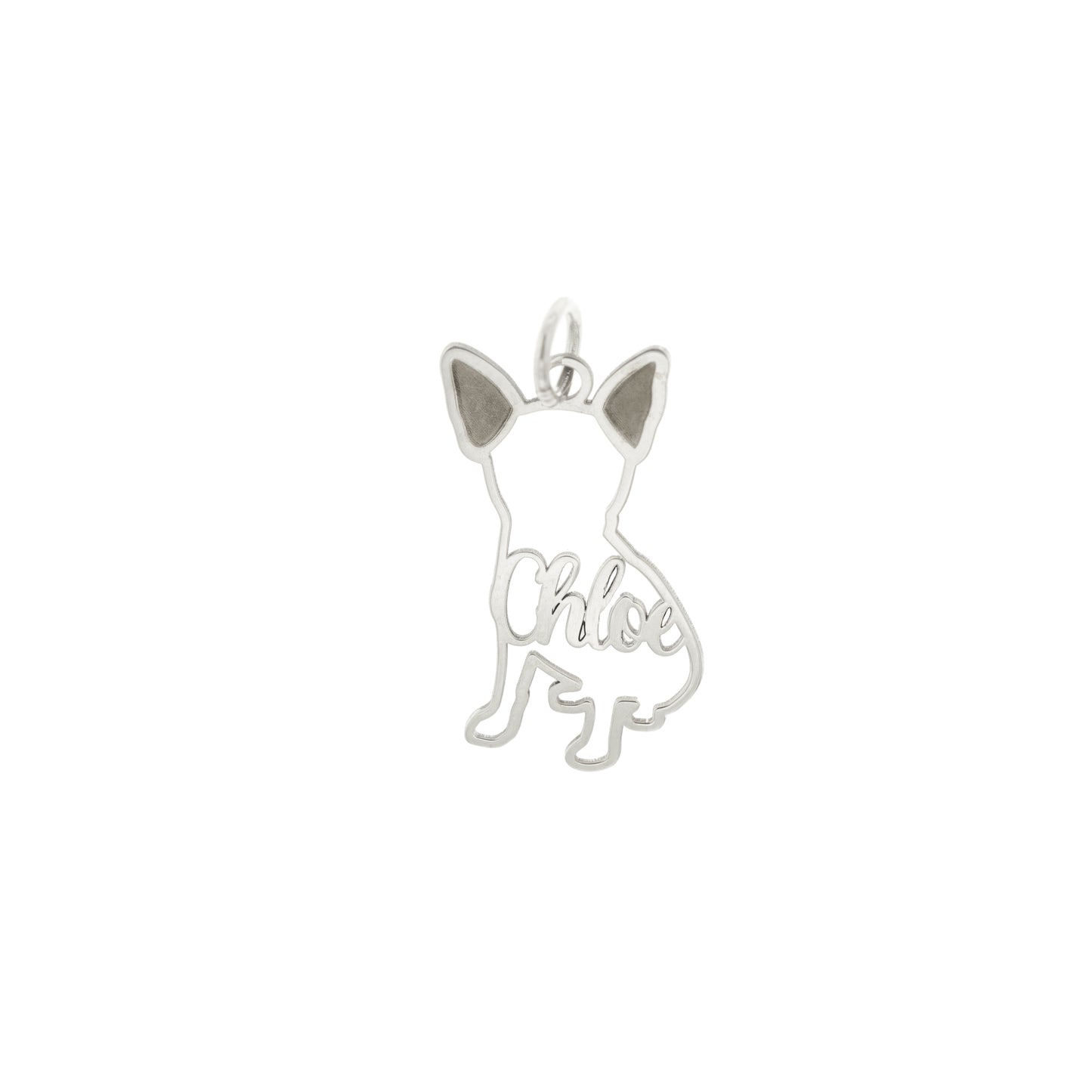 Ciondolo personalizzato a forma di animale con nome in argento 925 realizzato da Martini Gioielli